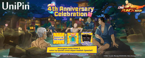 Rayakan 4th Anniversary Celebration One Punch Man – Raih Bonus Hingga 650 Kupon, Cashback, serta Hadiah Spesial!